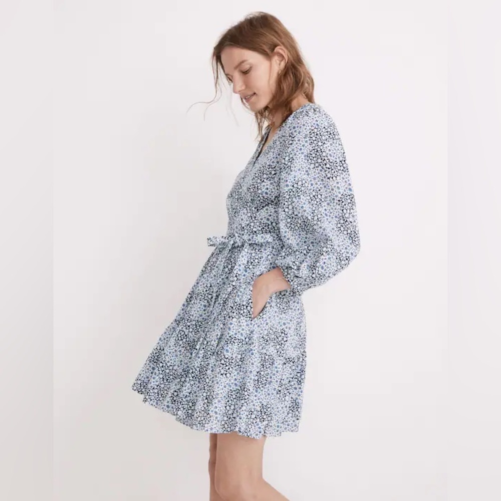 Madewell Plus Blue Floral Crinkle Wrap Mini Dress 20W